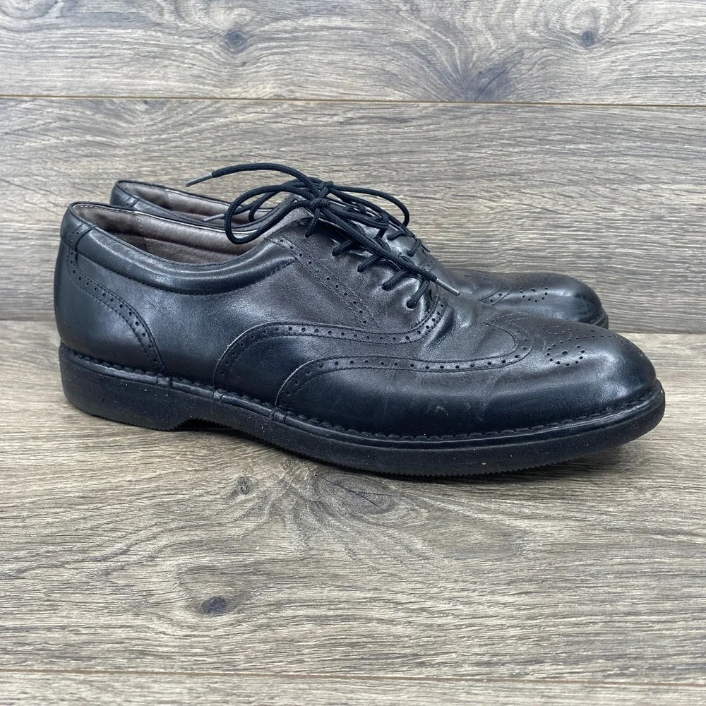 Rockport Wingtip Oxford Mens 10.5M Black Leather Brogue Vibram Sole 3678